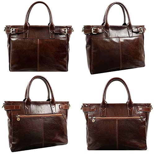 Brown Leather Top Handle Handbag - Designer Women's Purse