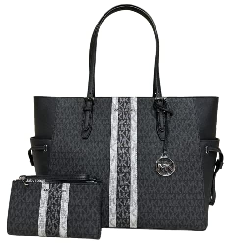 Michael Kors Black Multi Stripe Drawstring Tote with Wristlet