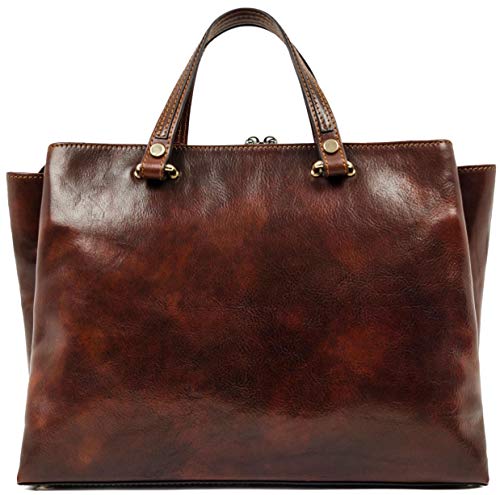 Time Resistance Brown Leather Top Handle Bag for Women