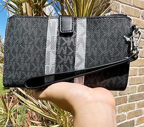 Michael Kors Black Multi Stripe Drawstring Tote with Wristlet