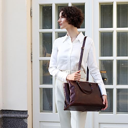 Time Resistance Brown Leather Top Handle Bag for Women