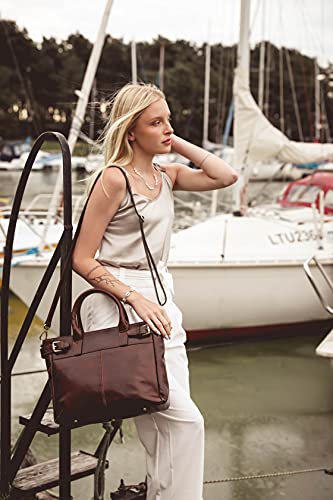 Brown Leather Top Handle Handbag - Designer Women's Purse