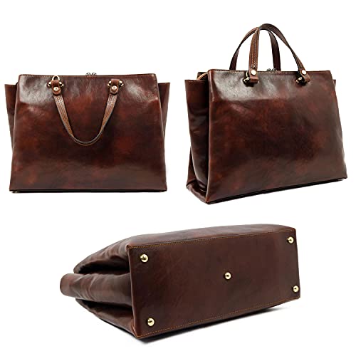 Time Resistance Brown Leather Top Handle Bag for Women