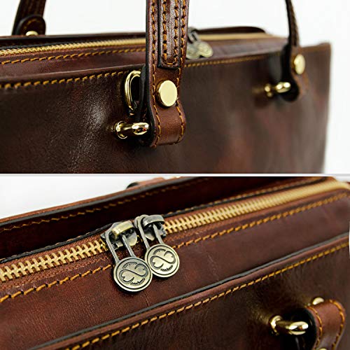 Time Resistance Brown Leather Top Handle Bag for Women