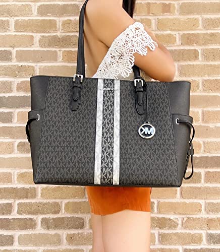 Michael Kors Black Multi Stripe Drawstring Tote with Wristlet