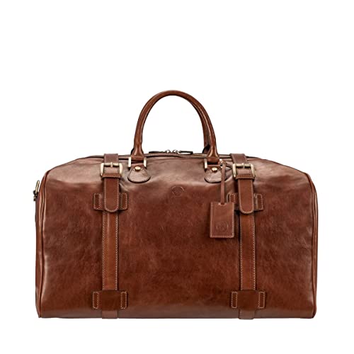 The FleroL Men's Large Leather Luggage Bag - Chestnut Tan