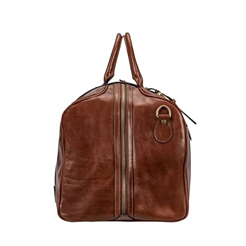 The FleroL Men's Large Leather Luggage Bag - Chestnut Tan