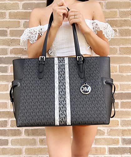 Michael Kors Black Multi Stripe Drawstring Tote with Wristlet