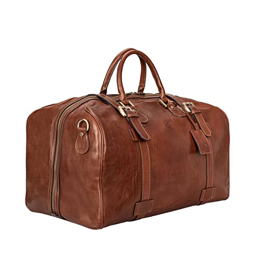 The FleroL Men's Large Leather Luggage Bag - Chestnut Tan