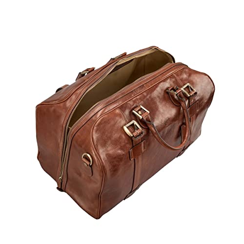 The FleroL Men's Large Leather Luggage Bag - Chestnut Tan