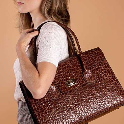 Luxury Italian Leather Business Tote Bag - Choc Brown