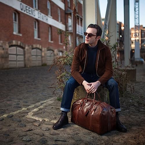 The FleroL Men's Large Leather Luggage Bag - Chestnut Tan