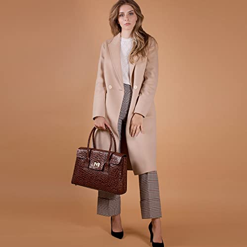 Luxury Italian Leather Business Tote Bag - Choc Brown