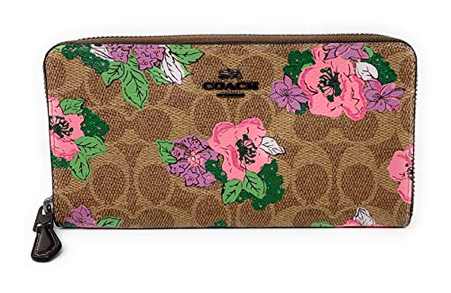 Coach Pink Blossom Print Accordion Zip Wallet - Signature