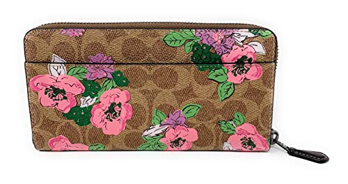 Coach Pink Blossom Print Accordion Zip Wallet - Signature