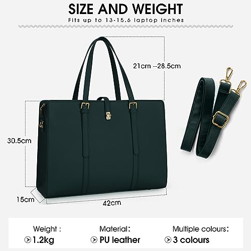 Dark Green Leather Designer Laptop Tote Bag
