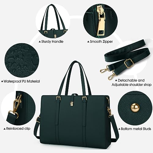 Dark Green Leather Designer Laptop Tote Bag