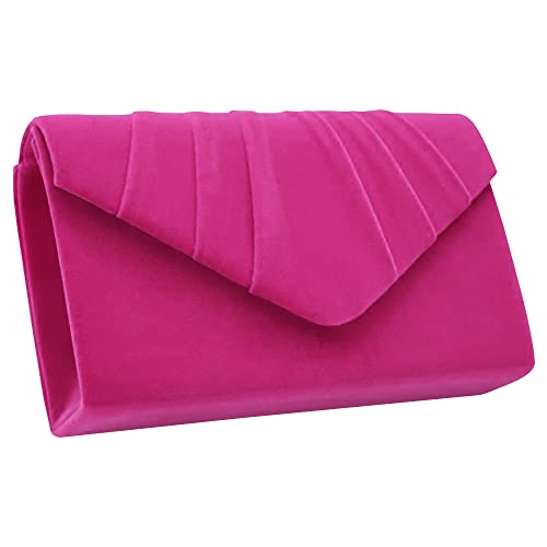 Plissiert Wildleder Samt Clutch Handtasche in Hot Pink