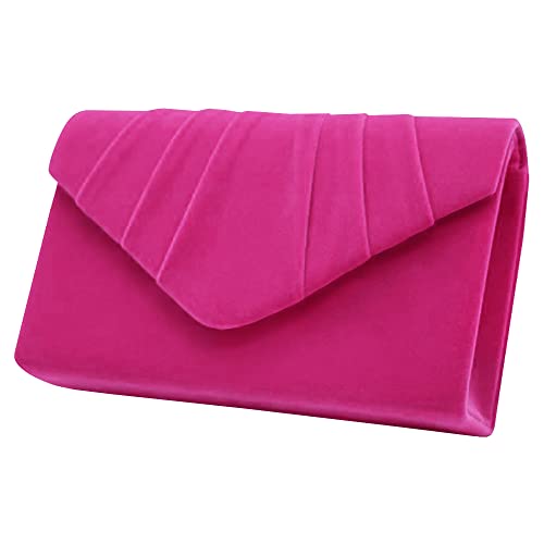 Plissiert Wildleder Samt Clutch Handtasche in Hot Pink