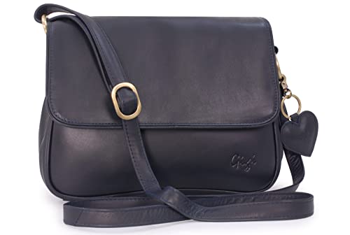 Gigi Leather Flap Cross Body Handbag - Dark Blue/Navy