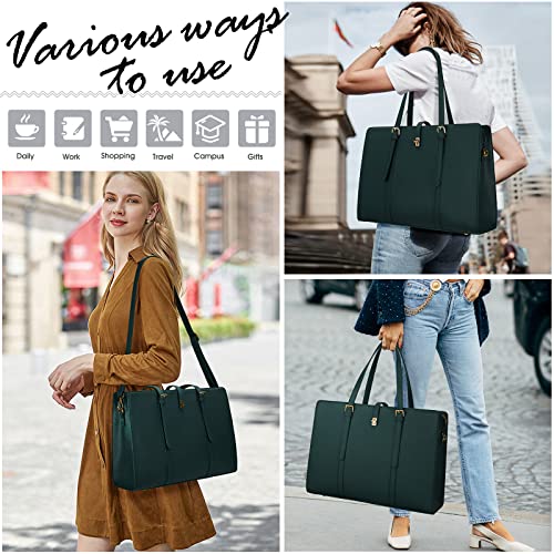 Dark Green Leather Designer Laptop Tote Bag