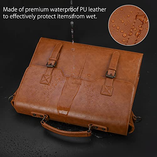 Stylish Waterproof Leather Laptop Messenger Bag - Brown