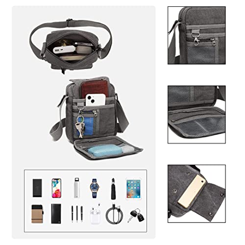 Kono Canvas Men's Small Messenger Bag with Multi-Pockets