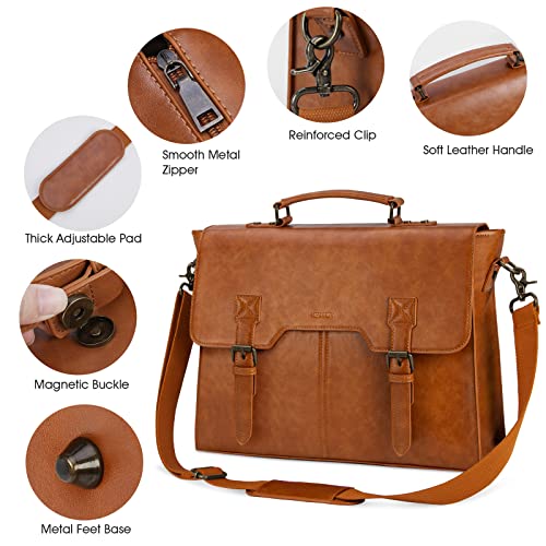Stylish Waterproof Leather Laptop Messenger Bag - Brown