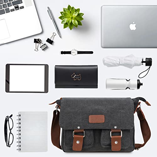 Canvas Leather Messenger Bag - 14" Laptop Satchel