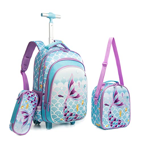Girls Rolling Backpack with Wheels and Lunch Box