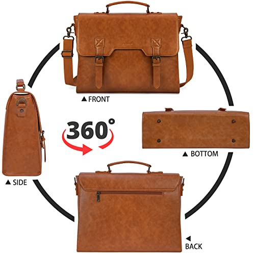 Stylish Waterproof Leather Laptop Messenger Bag - Brown