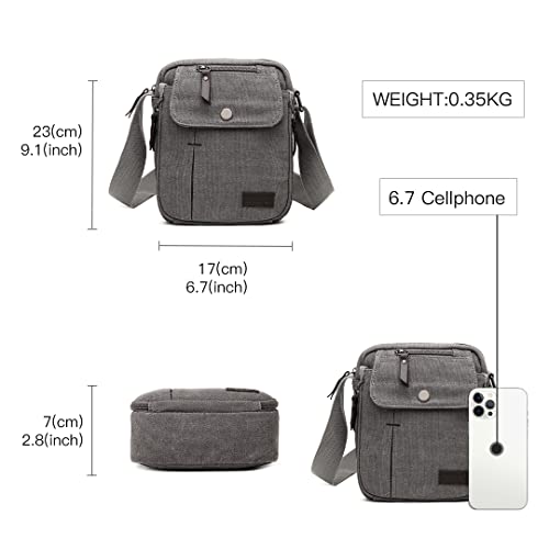 Kono Canvas Men's Small Messenger Bag with Multi-Pockets
