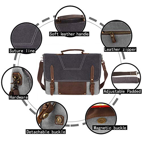 Waterproof Leather Messenger Bag for Men - Grey