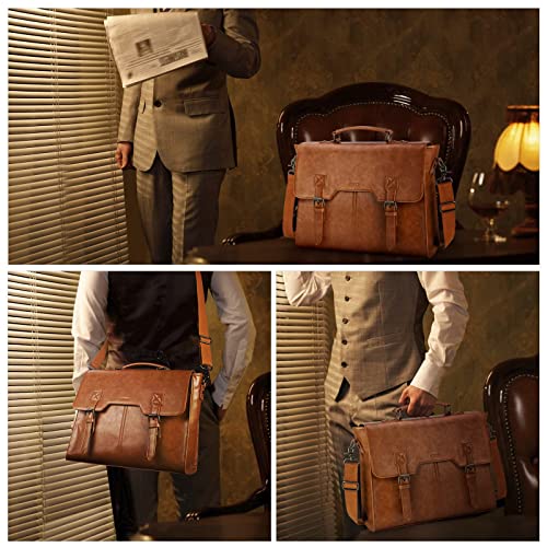 Stylish Waterproof Leather Laptop Messenger Bag - Brown
