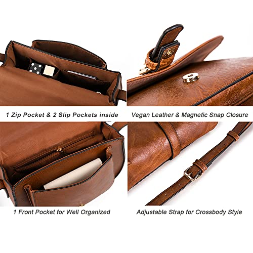 Brown vegan leather crossbody saddle purse for women - boho