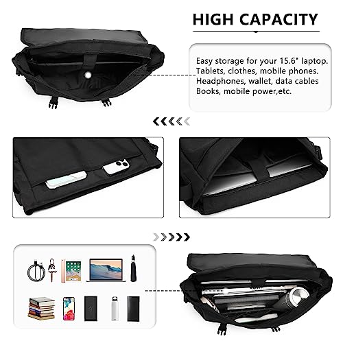 Kono Men's Laptop Shoulder Bag, Water-resistant, Black