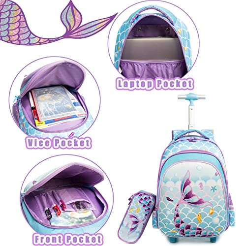 Girls Rolling Backpack with Wheels and Lunch Box