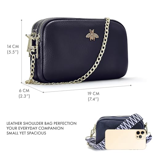 Italian Designed Navy Leather Ladies Cross Body Bag
