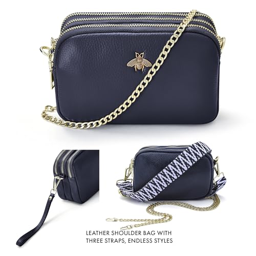 Italian Designed Navy Leather Ladies Cross Body Bag