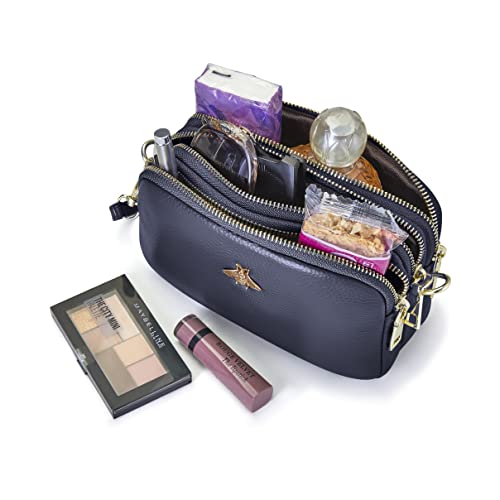 Italian Designed Navy Leather Ladies Cross Body Bag