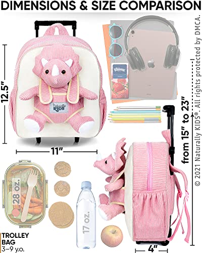 Dinosaur-themed Kids Suitcase: Pink Triceratops Rolling Backpack
