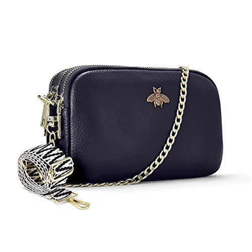 Italian Designed Navy Leather Ladies Cross Body Bag