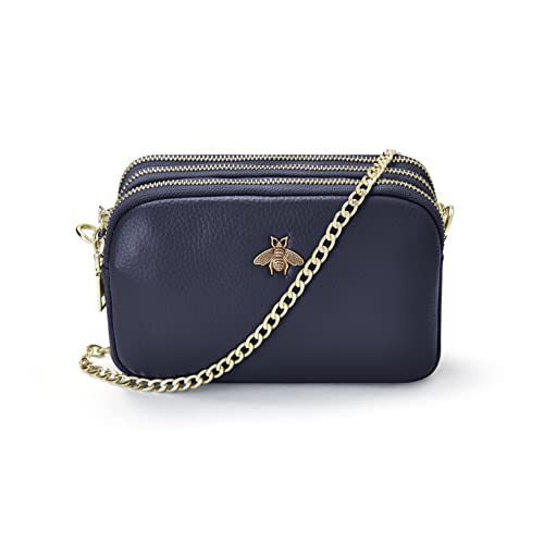 Italian Designed Navy Leather Ladies Cross Body Bag