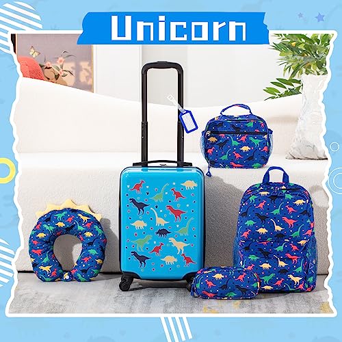 Redbaker 6 Pcs Kids Luggage Set - Dinosaur Blue