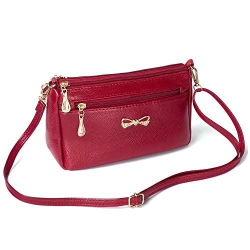 FULEI Red Soft PU Leather Crossbody Handbag for Women
