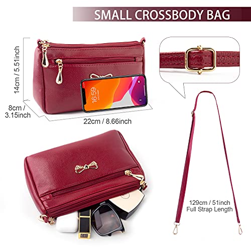 FULEI Red Soft PU Leather Crossbody Handbag for Women
