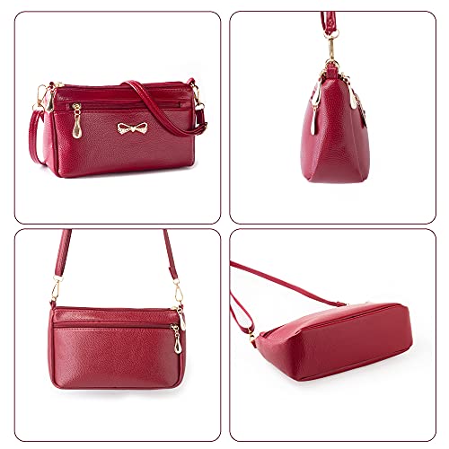 FULEI Red Soft PU Leather Crossbody Handbag for Women