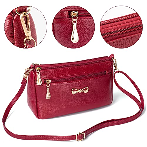 FULEI Red Soft PU Leather Crossbody Handbag for Women