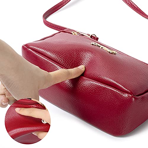 FULEI Red Soft PU Leather Crossbody Handbag for Women