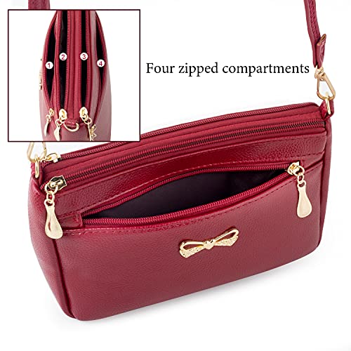 FULEI Red Soft PU Leather Crossbody Handbag for Women